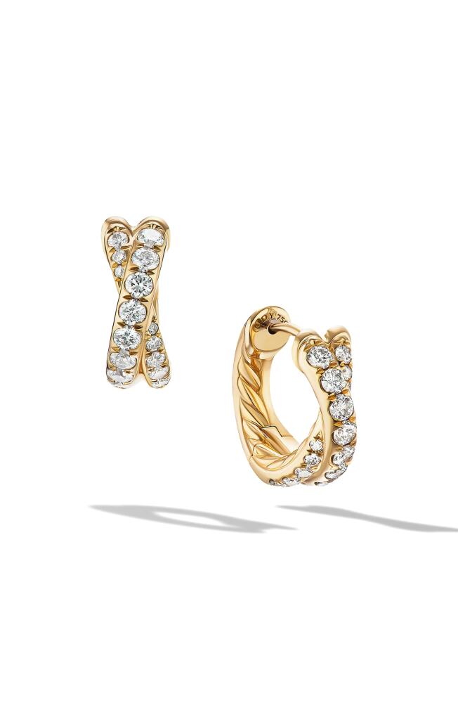 David Yurman Pavé Crossover Hoop Earrings in 18K Gold with Diamonds, 12mm in 18K Yellow Gold Cover