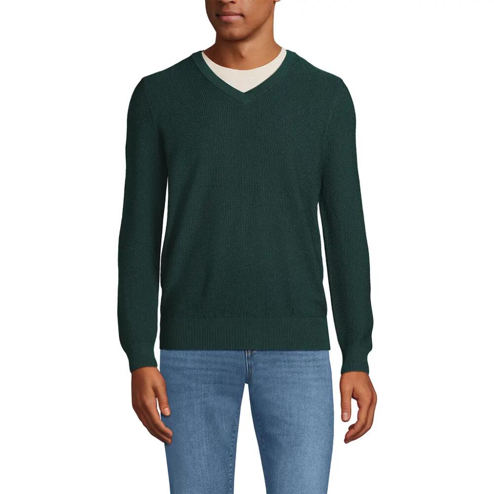 Lands' End Long Sleeve Washable Merino Wool V Neck Sweater in Deep Forest Cover