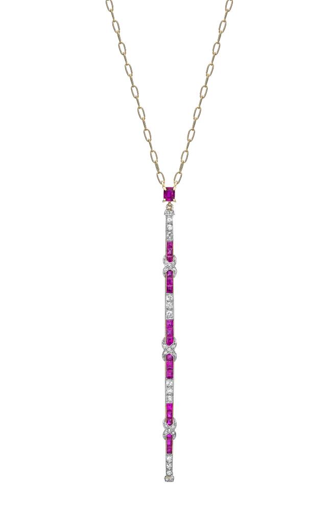 Mindi Mond Ruby & Diamond Crisscross Pendant Necklace in Gold/platinum/diamond/ruby Cover