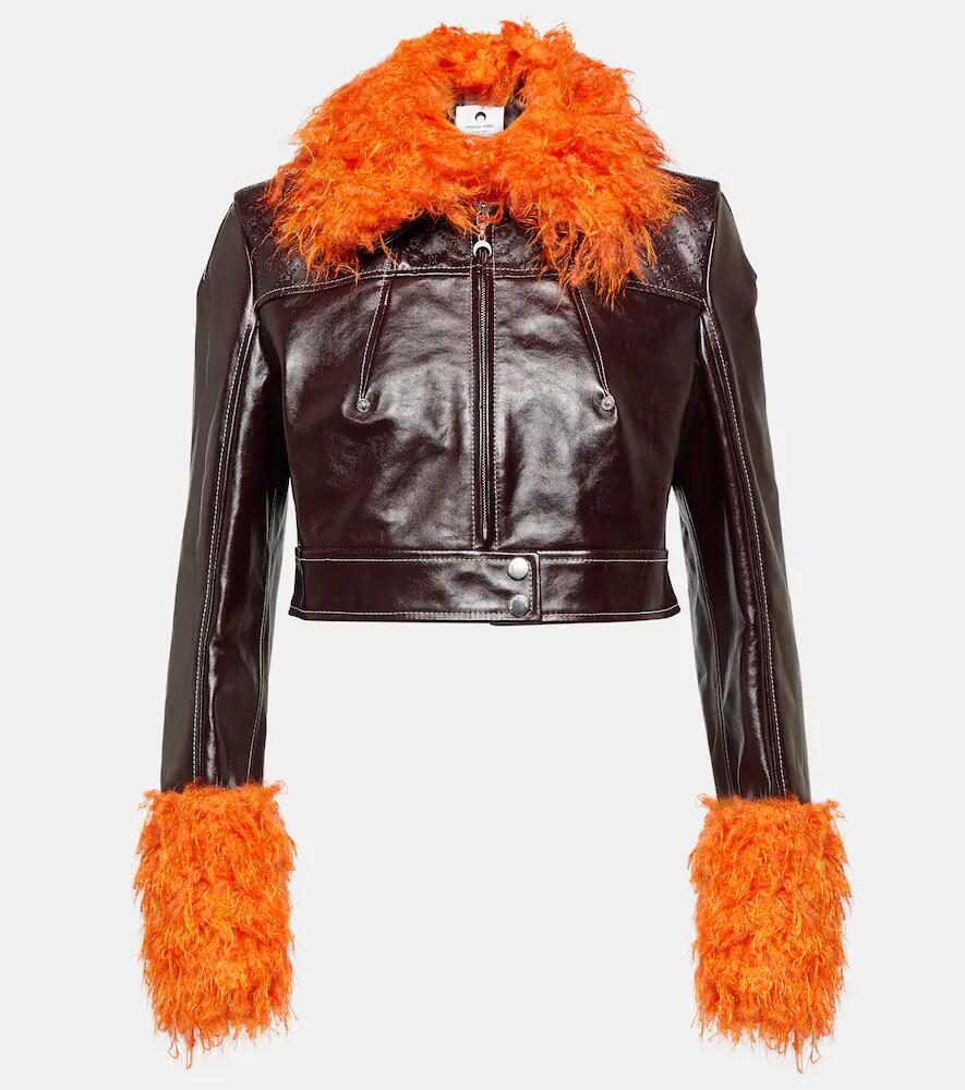 Marine Serre Faux fur-trimmed leather jacket Cover