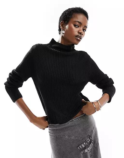 Monki knit turtleneck long sleeve sweater in black Cover