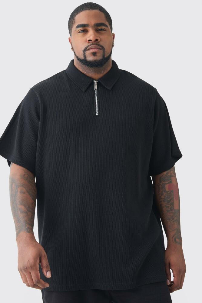 boohoo Mens Plus Waffle Polo - Black Cover