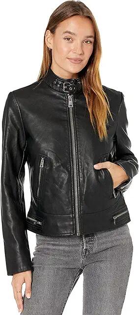 Levi's(r) Faux Leather Buckle Racer Jacket (Black) Women's Clothing Cover