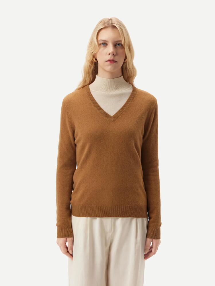 Gobi Cashmere V-Neck Sweater in Almond Cover