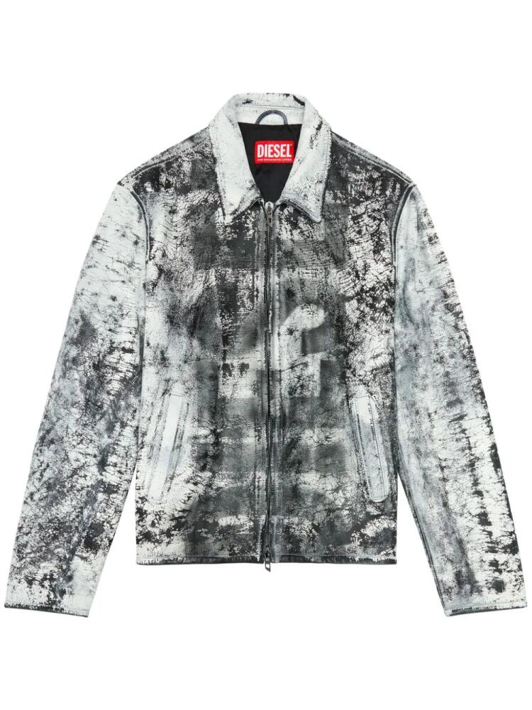 Diesel L-Pylon-A cracked-finish leather jacket - White Cover