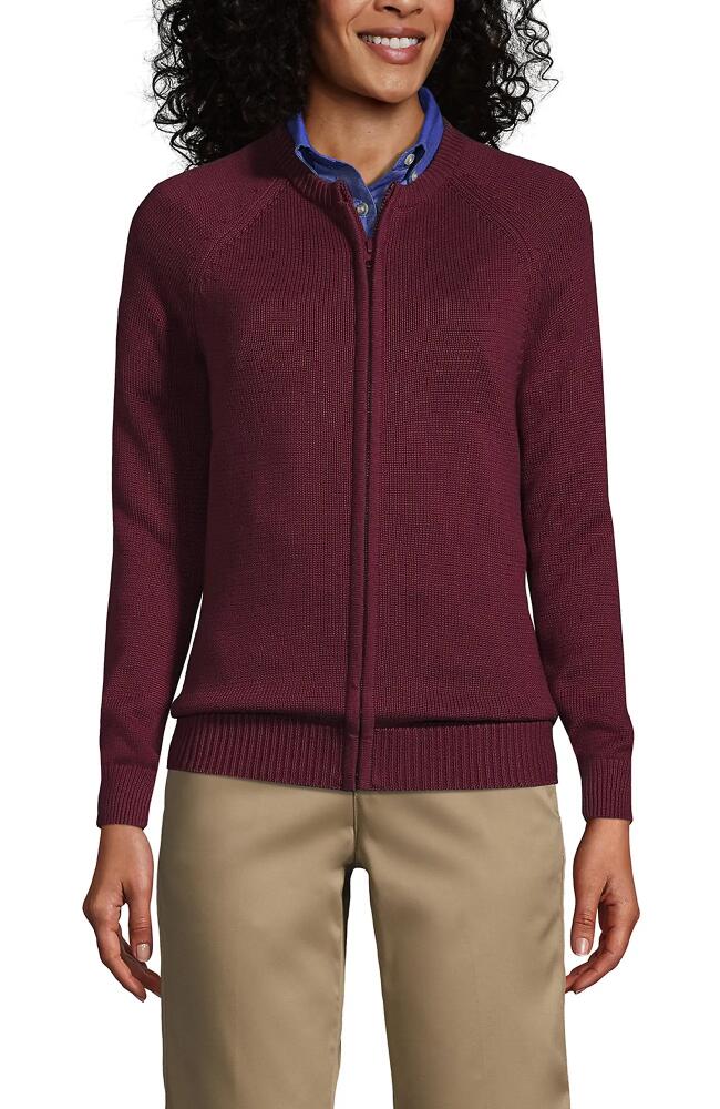 Lands' End School Uniform Cotton Modal Zip-front Cardigan Sweater in Burgundy Cover