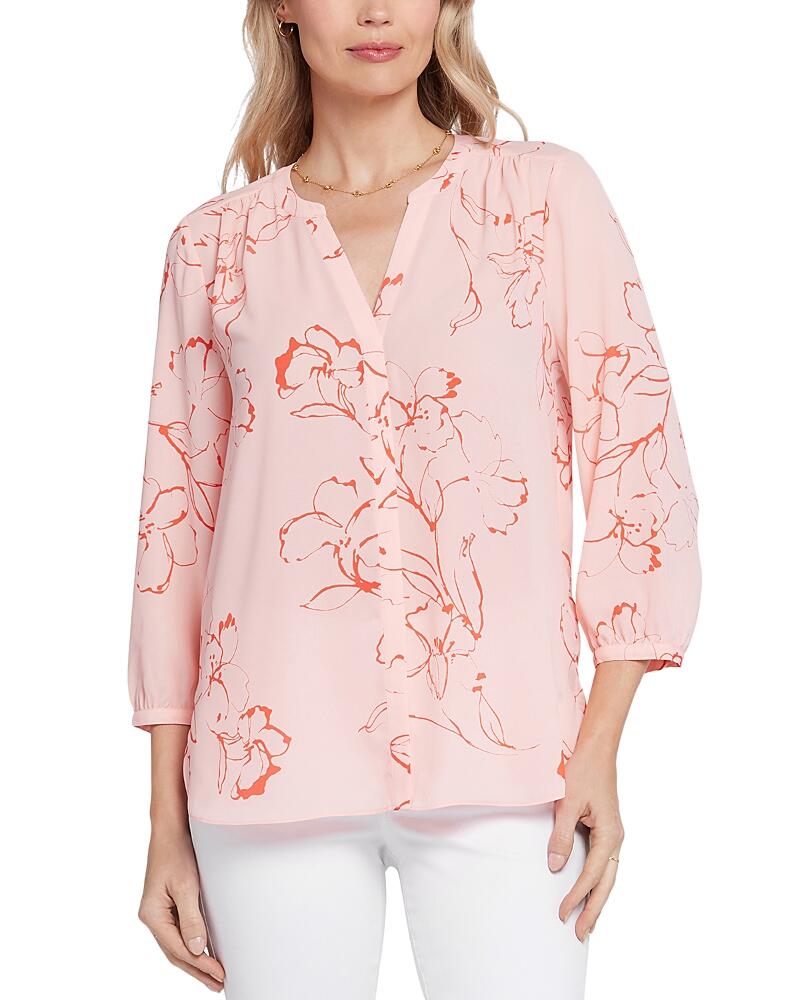 Nydj Three Quarter Sleeve Printed Pintucked Back Blouse Cover