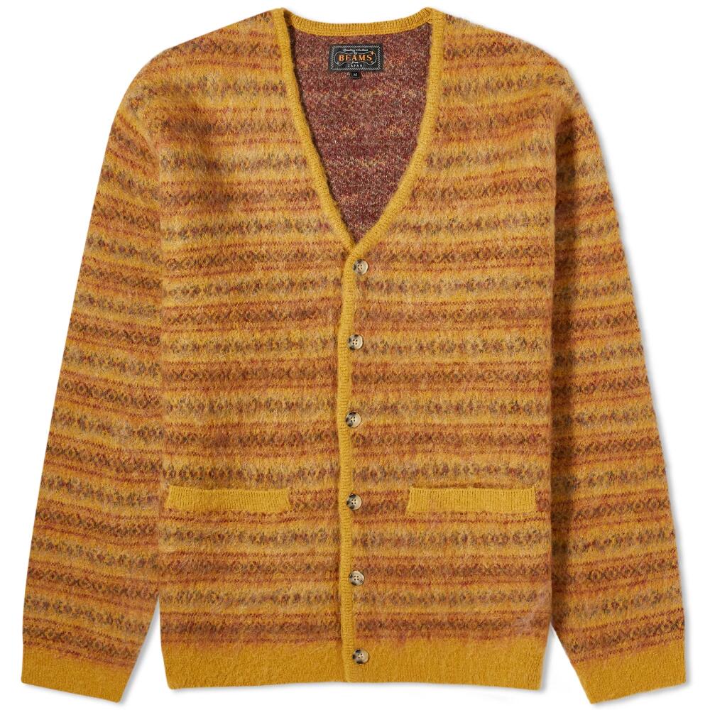 Beams Plus Men's Fairisle Jacquard Mohair Cardigan in Mustard Cover