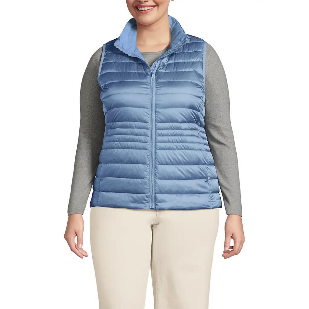 Lands' End Plus Size Wanderweight Packable Ultralight Down Vest in Light Cornflower Shine Cover