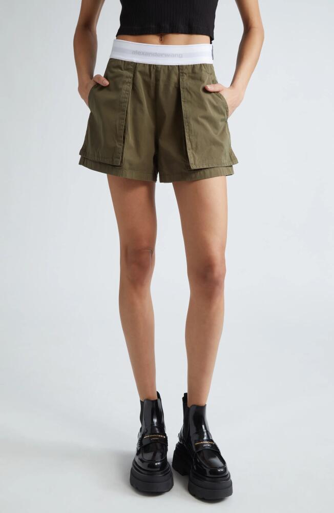 Alexander Wang High Waist Cargo Rave Shorts in Army Green Cover