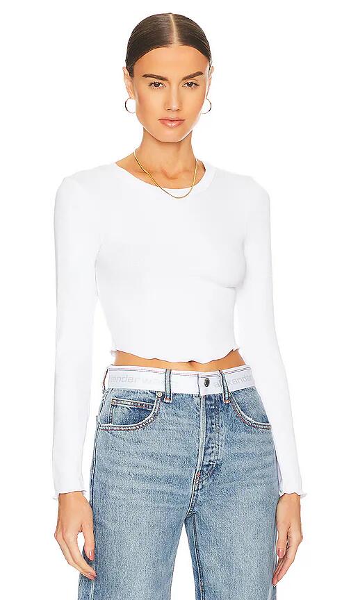 LNA Arya Cropped Long Sleeve Top in White Cover