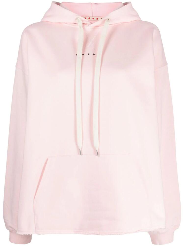 Marni logo-print cotton hoodie - Pink Cover