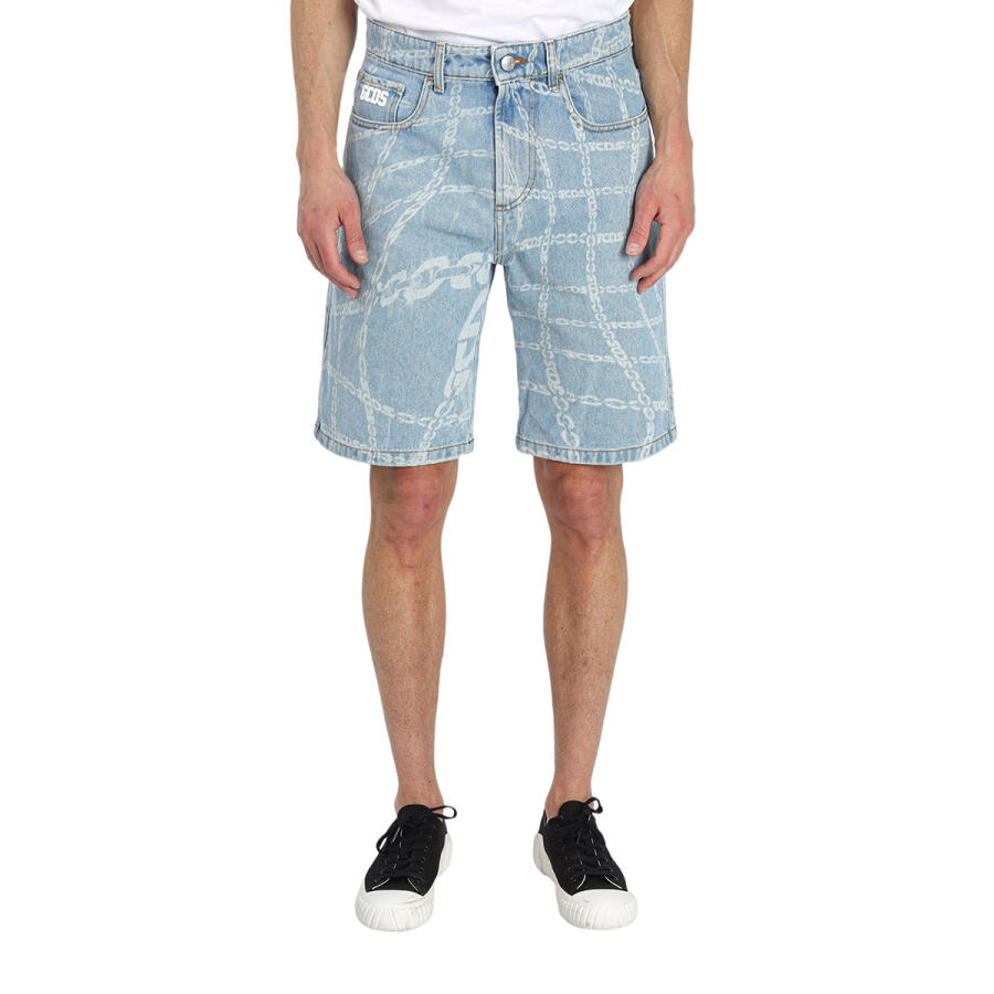 GCDS Mens New Light Blue Chain-print Denim Shorts Cover