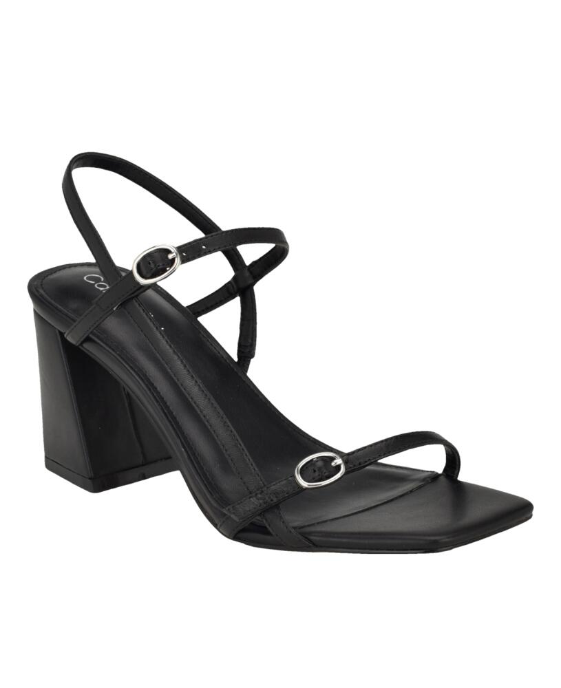 Calvin Klein Women's Linella Block Heel Dress Sandals - Black - Leather Cover