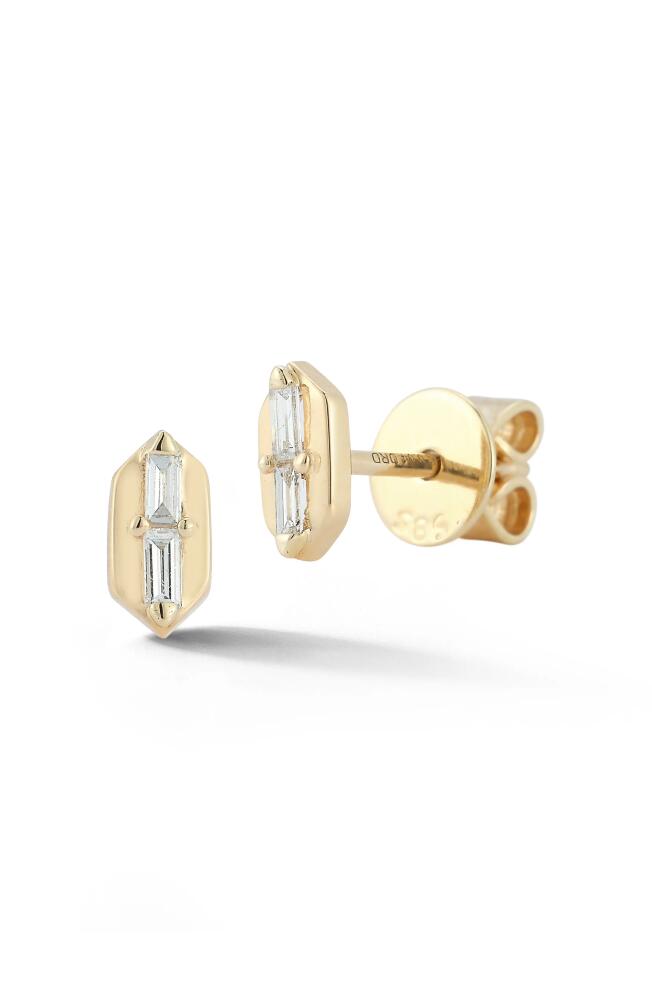 Dana Rebecca Designs Sadie Pearl Baguette Diamond Hexagonal Stud Earrings in Yellow Gold Cover