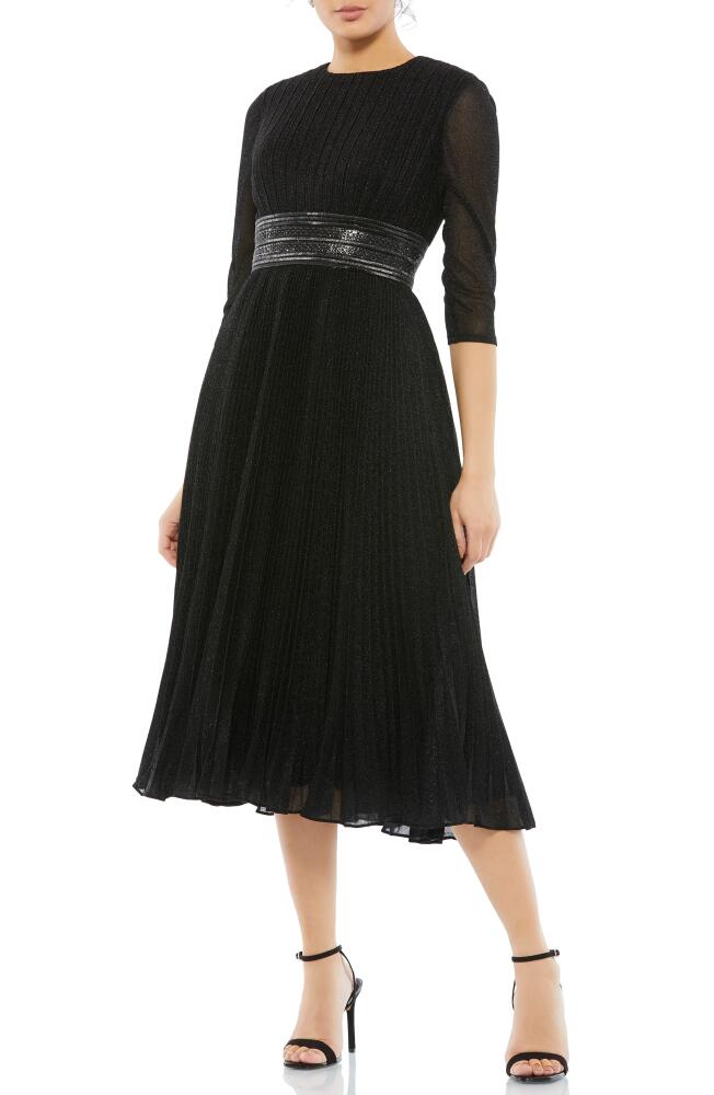 Mac Duggal Metallic Pleated A-Line Midi Cocktail Dress in Black Cover