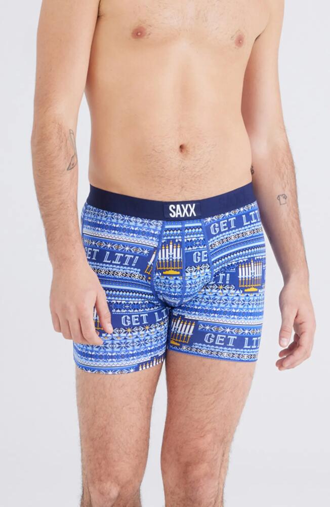 SAXX Vibe Super Soft Slim Fit Boxer Briefs in Hannukah Sweater-Navy Cover