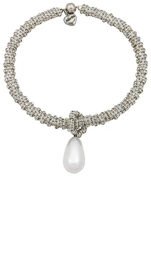 Julietta Pearl Drop Necklace in Metallic Silver Cover