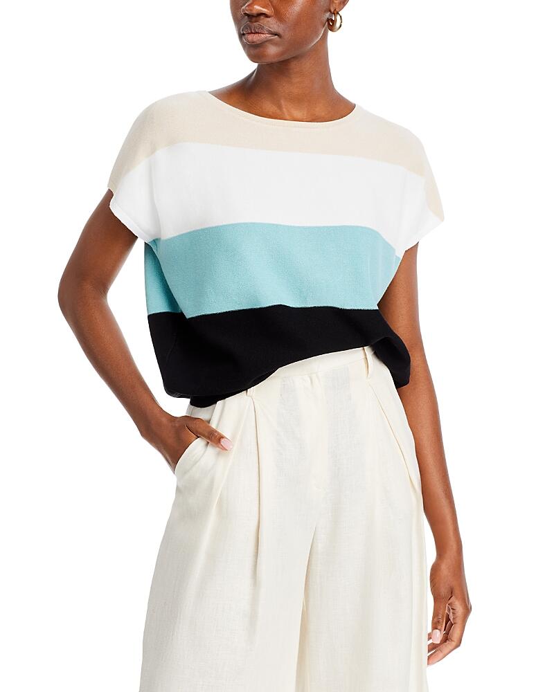 T Tahari Color Block Stripe Short Sleeve Sweater Cover