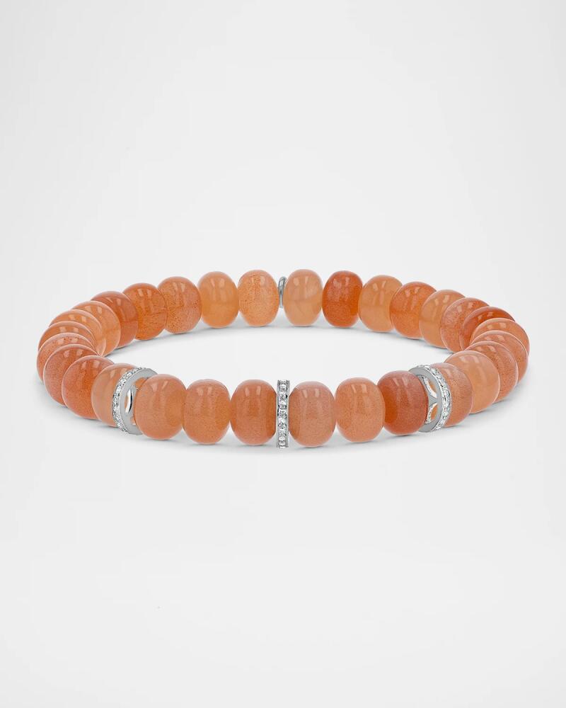 Sheryl Lowe Peach Moonstone 8mm Bracelet with 3 Pave Diamond Rondelles Cover