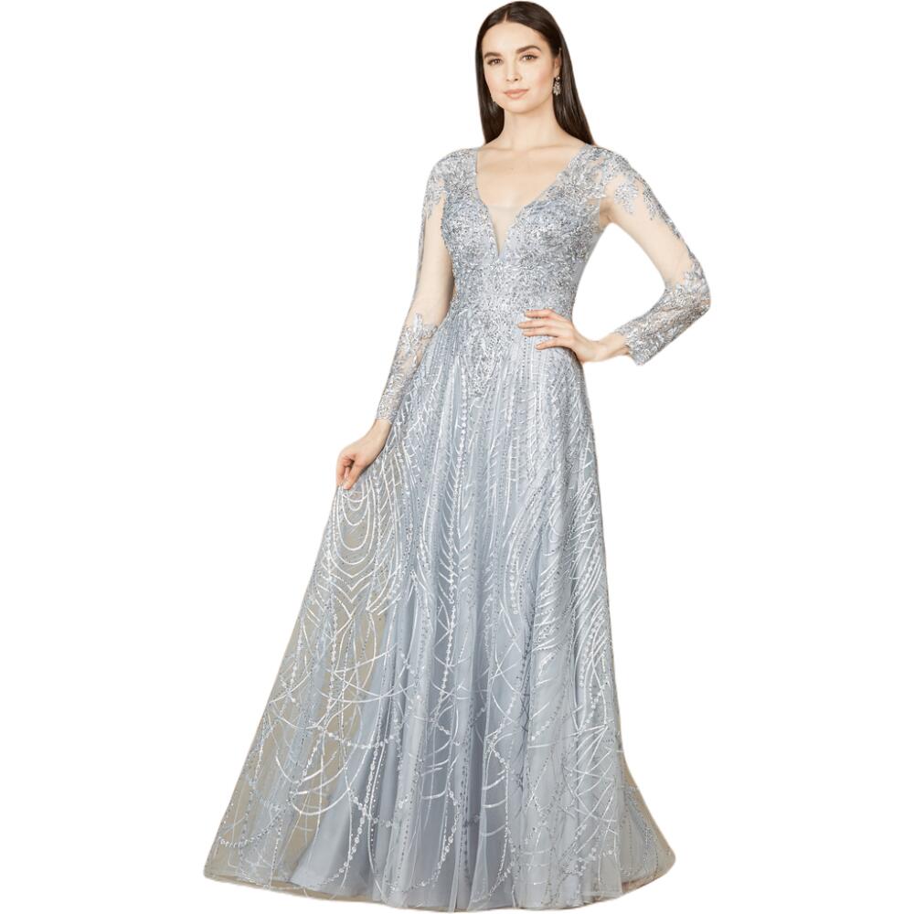 LARA New York Long Sheer Sleeve V-Neckline Sheath Gown in Lightblue Cover