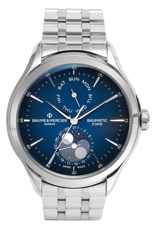 Baume & Mercier Clifton Automatic Moon Phase Bracelet Watch, 42mm in Lacquered Blue Cover