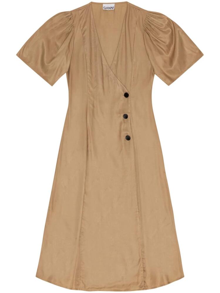 GANNI wrap midi dress - Brown Cover