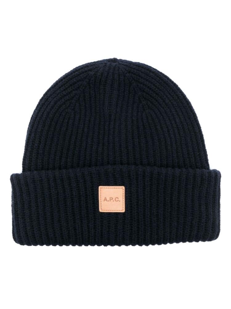 A.P.C. logo-appliqué wool-blend beanie - Blue Cover