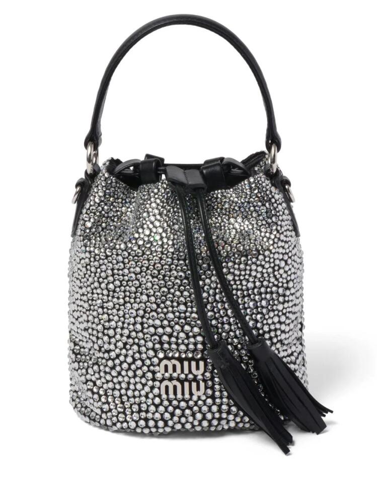 Miu Miu crystal-embellished satin bucket bag - Black Cover