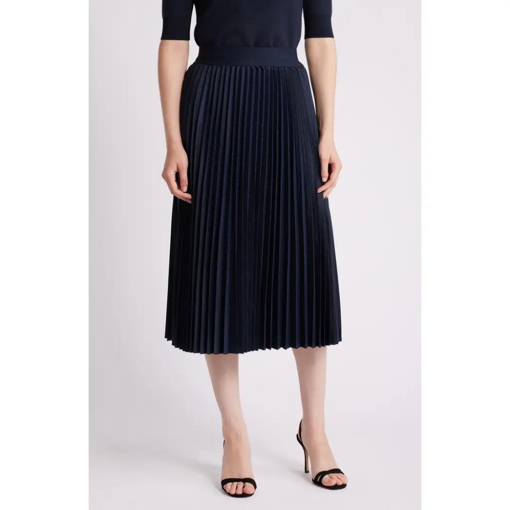 BOSS Vapliso Pleated Jacquard Midi Skirt in Sky Captain Cover