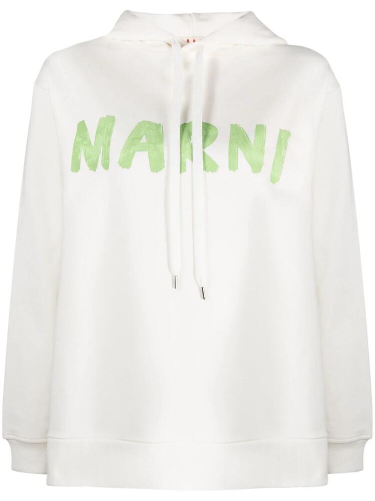 Marni logo-print cotton hoodie - White Cover