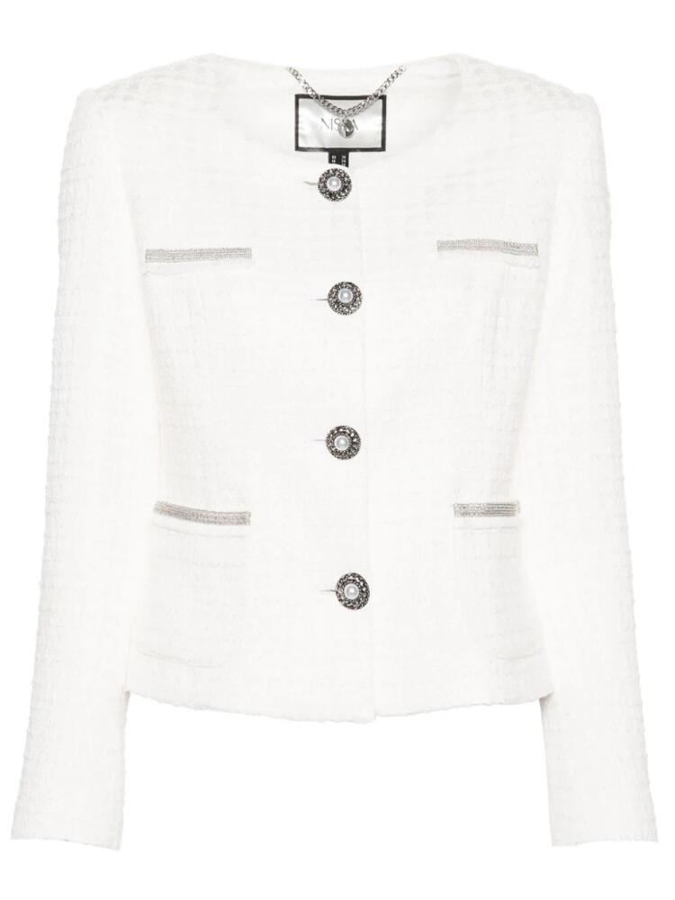 NISSA chain-detailing bouclé jacket - White Cover