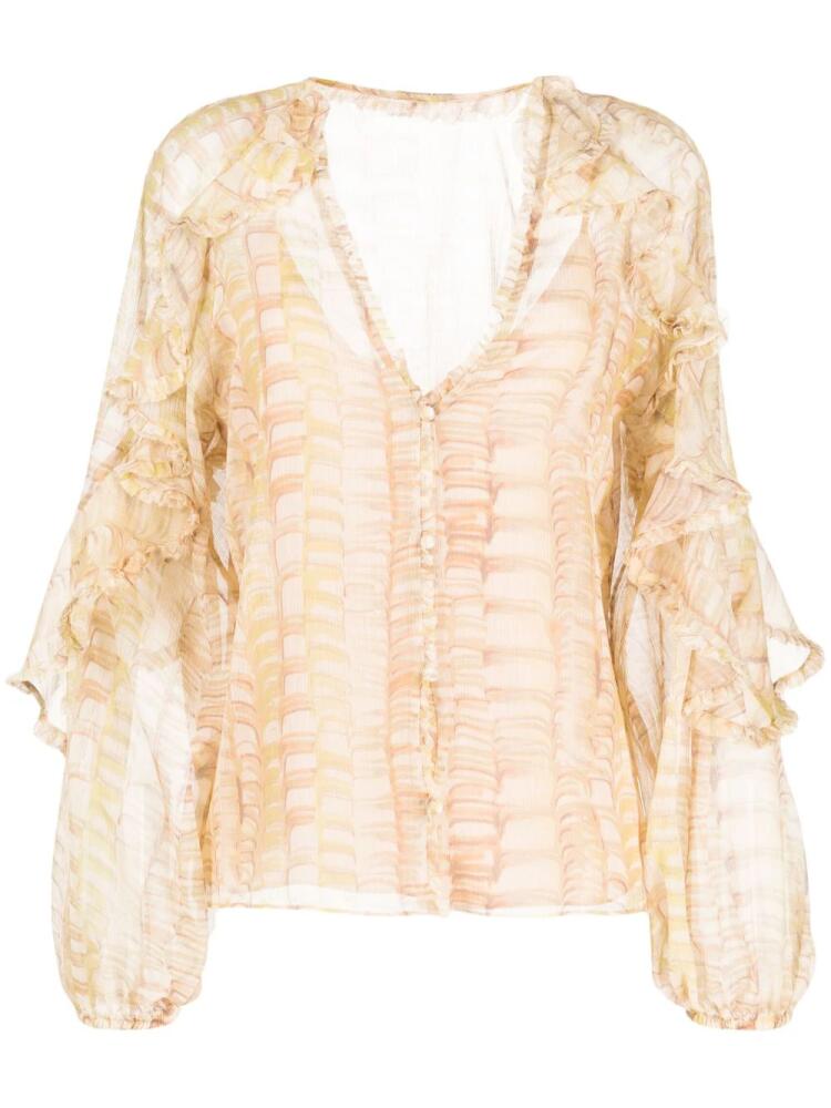 Alexis long-sleeve ruffled blouse - Neutrals Cover