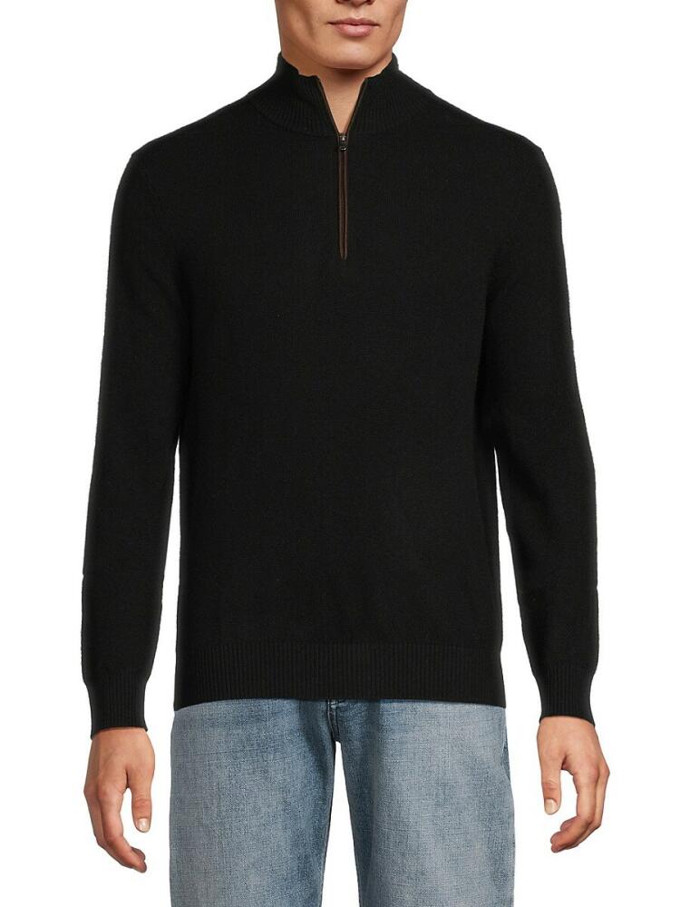 Amicale Men's Classic Fit Cashmere Zip Up Sweater - Black Cover