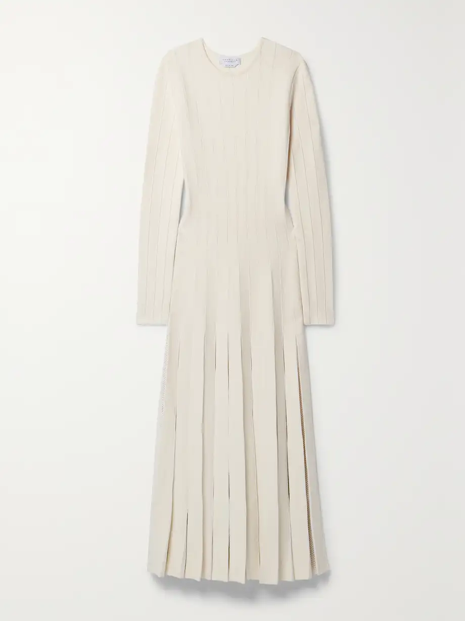 Gabriela Hearst - Walsh Crochet-trimmed Pleated Wool Midi Dress - Ivory Cover