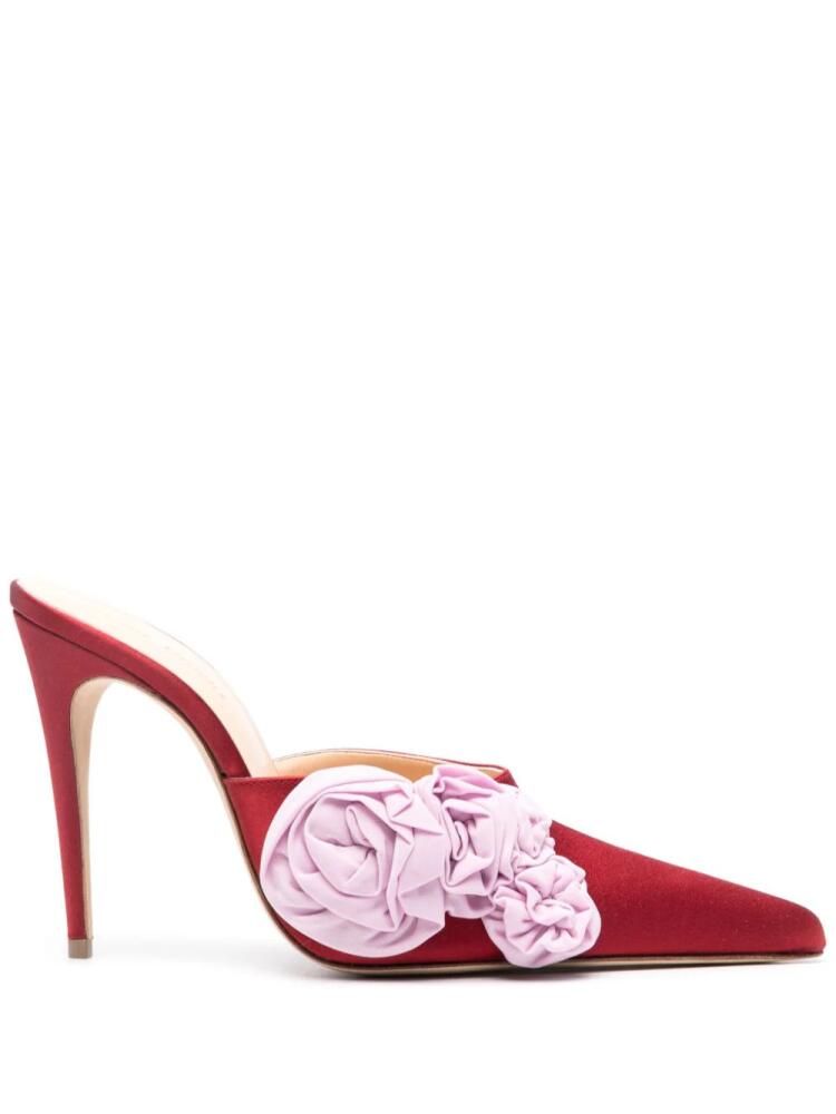 Magda Butrym 105mm floral-appliqué satin mules - Red Cover