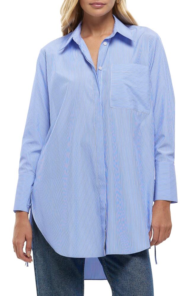 River Island Pinstripe Oversize Side Tie Button-Up Shirt in Blue Cover