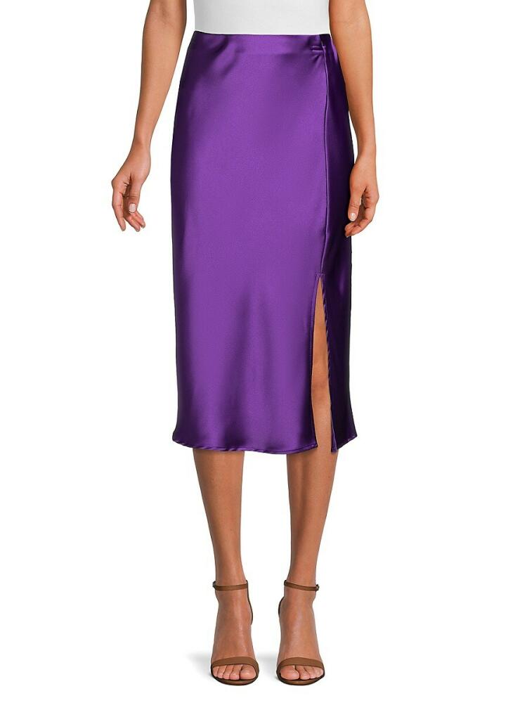 Renee C. Women's Side Slit Satin Midi Skirt - Dark Purple Cover