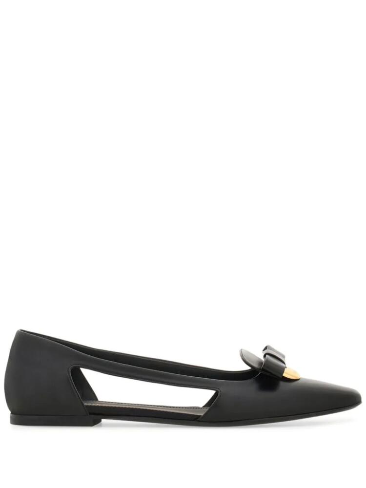 Ferragamo Drop Bow leather ballerina shoes - Black Cover