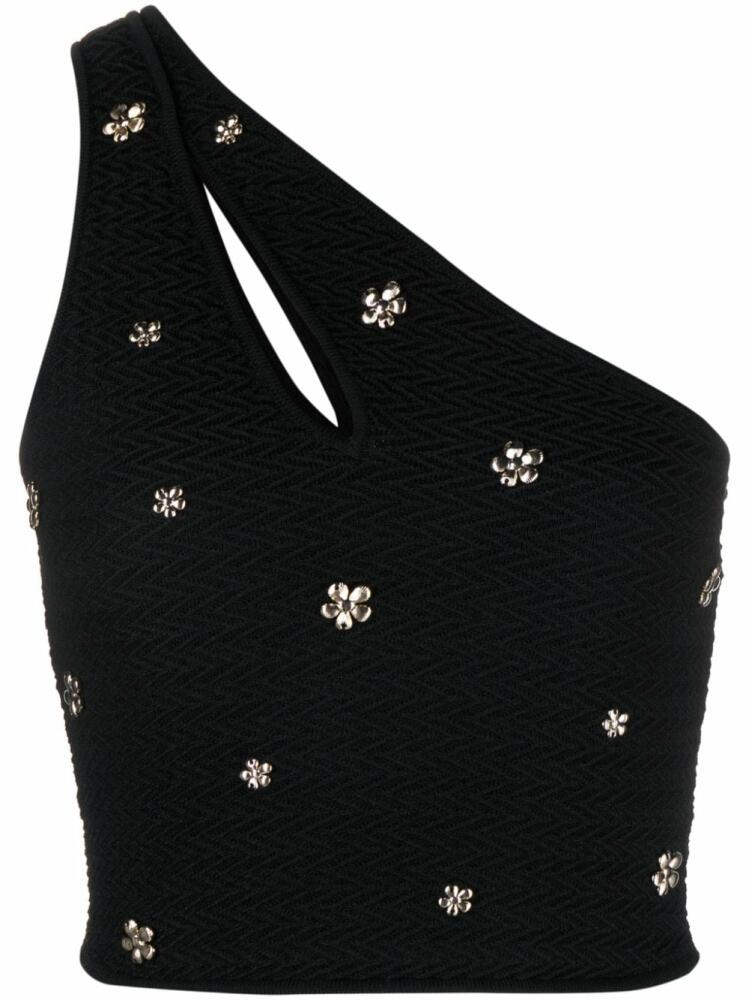 SANDRO floral-embellishment one-shoulder tank top - Black Cover