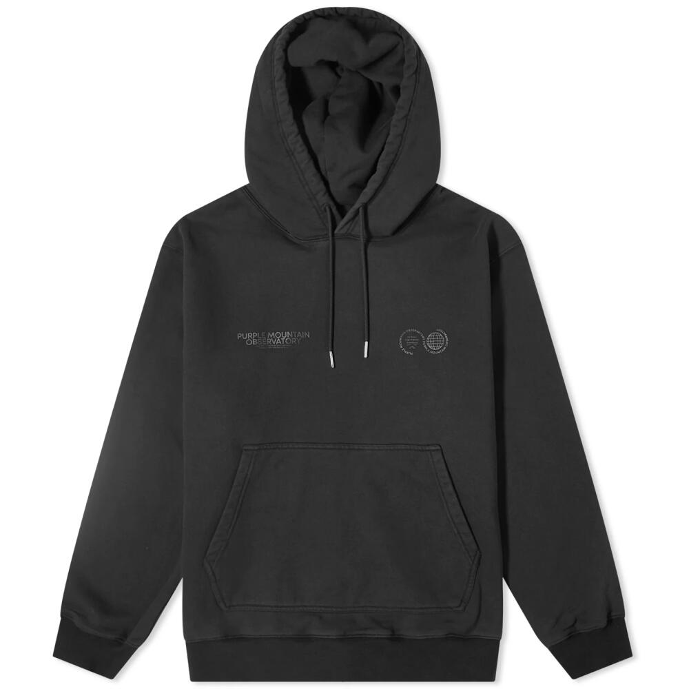 Purple Mountain Observatory Men's Core Logo Hoodie in Black Garment Dye Cover