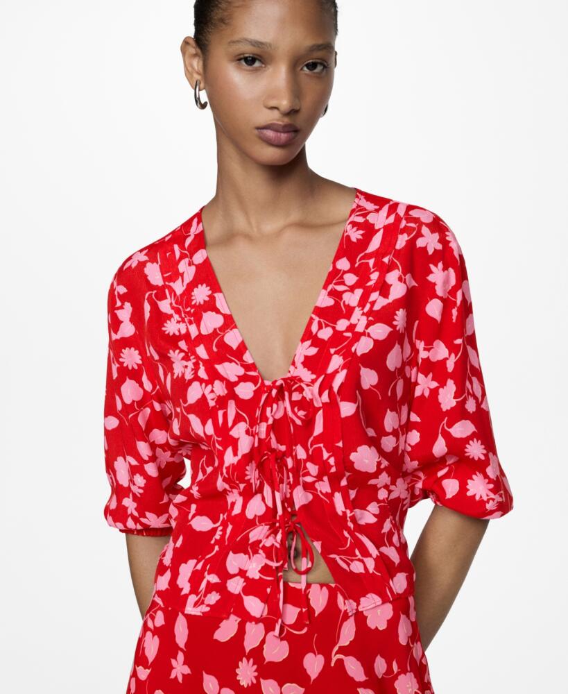 Mango Women's Bow Printed Blouse - Red Cover