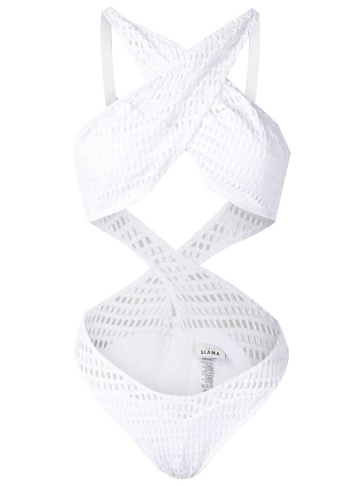 Amir Slama open-knit crossover-straps one-piece - White Cover