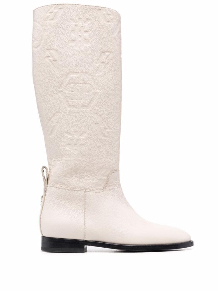 Philipp Plein embossed-logo knee-high boots - Neutrals Cover