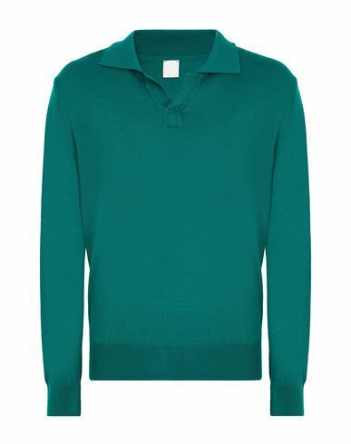 8 By Yoox Merino Wool Knit L/sleeve Polo Man Sweater Green Merino Wool Cover