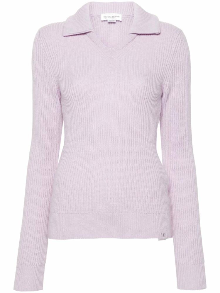 Victoria Beckham polo-collar ribbed jumper - Purple Cover