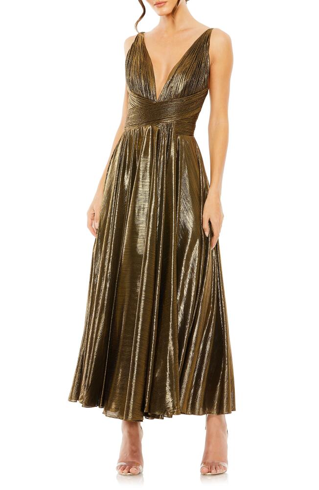 Mac Duggal Pleated Metallic Cocktail Dress in Antique Gold Cover