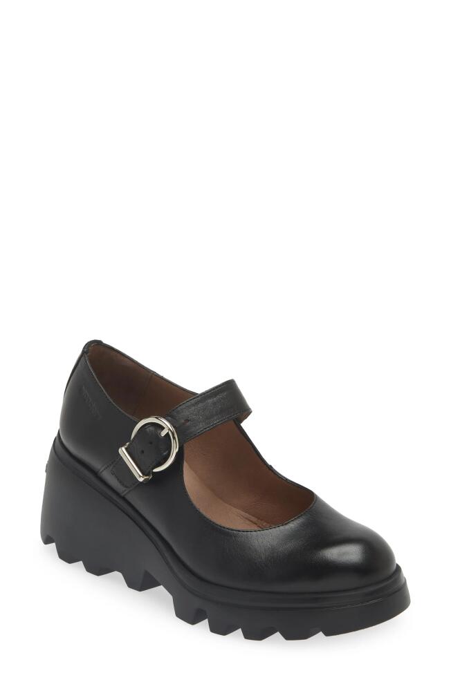 Wonders Wedge Mary Jane in Black Leather Cover