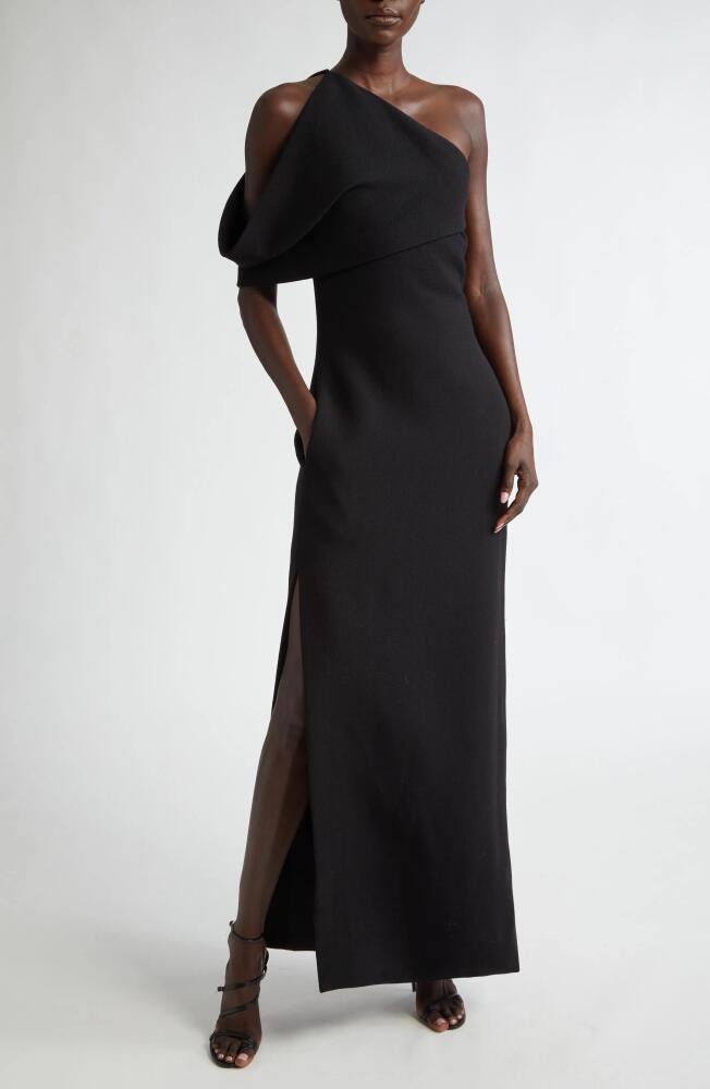 Brandon Maxwell The Romee One-Shoulder Virgin Wool Gown in Black Cover