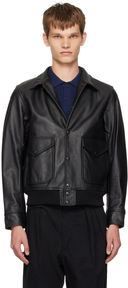 BEAMS PLUS Black Military Leather Bomber Jacket Cover